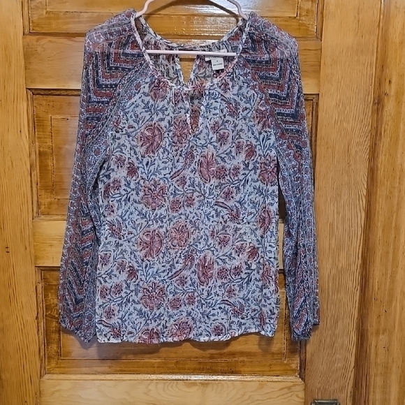 Lucky Brand Tops - Lucky Brand Blue and Red Graphic Long Sleeve Blouse S